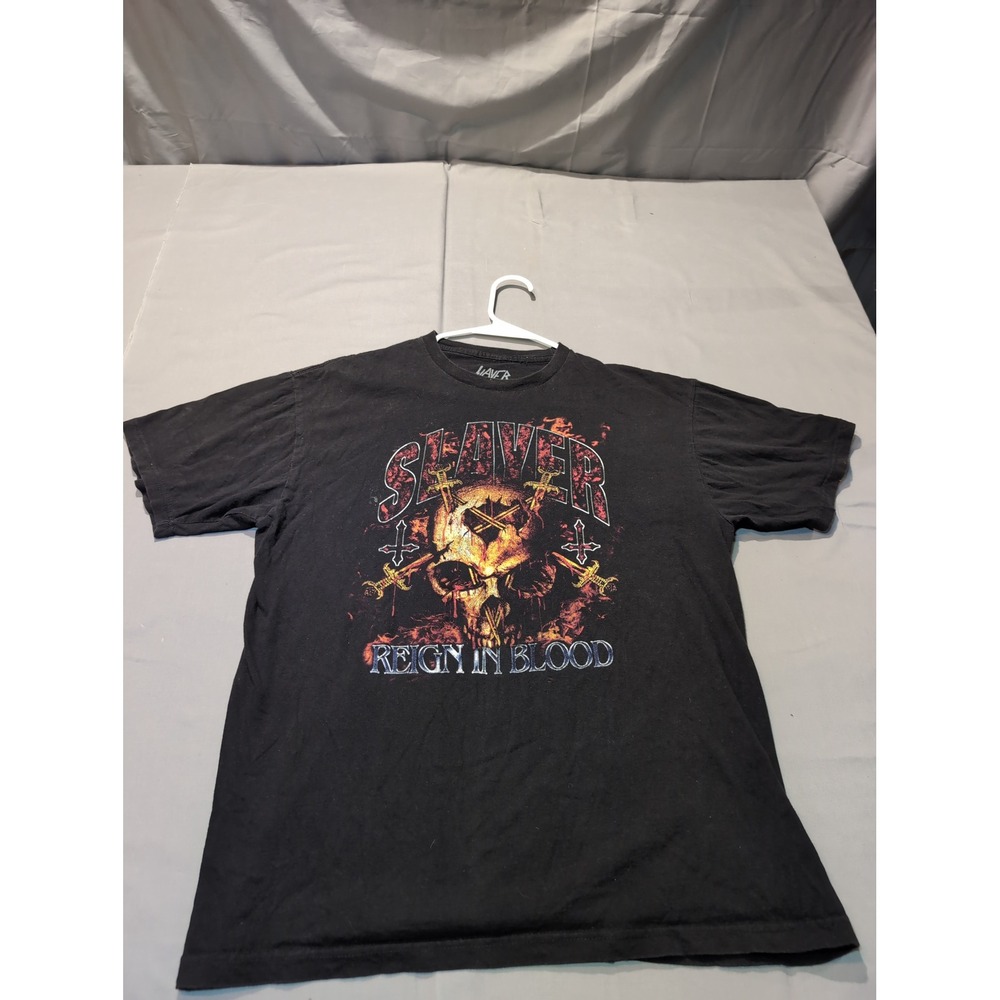 Slayer Reign in Blood Black Graphic Print Band Tee T Shirt Men's‎ LG